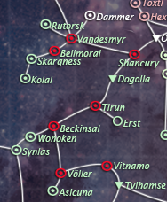 Astrochart zoom-in with locations suspected to be visited by the serial killer Isa'Awad marked.