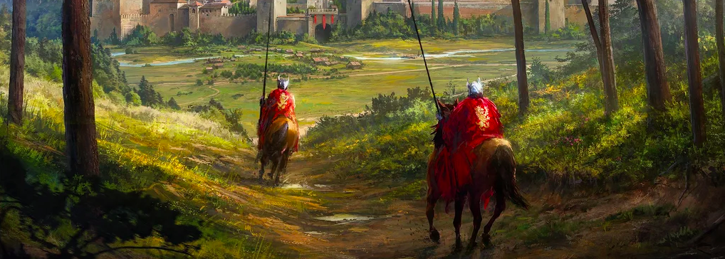 Knights of Seinis Ride Towards a Castle
