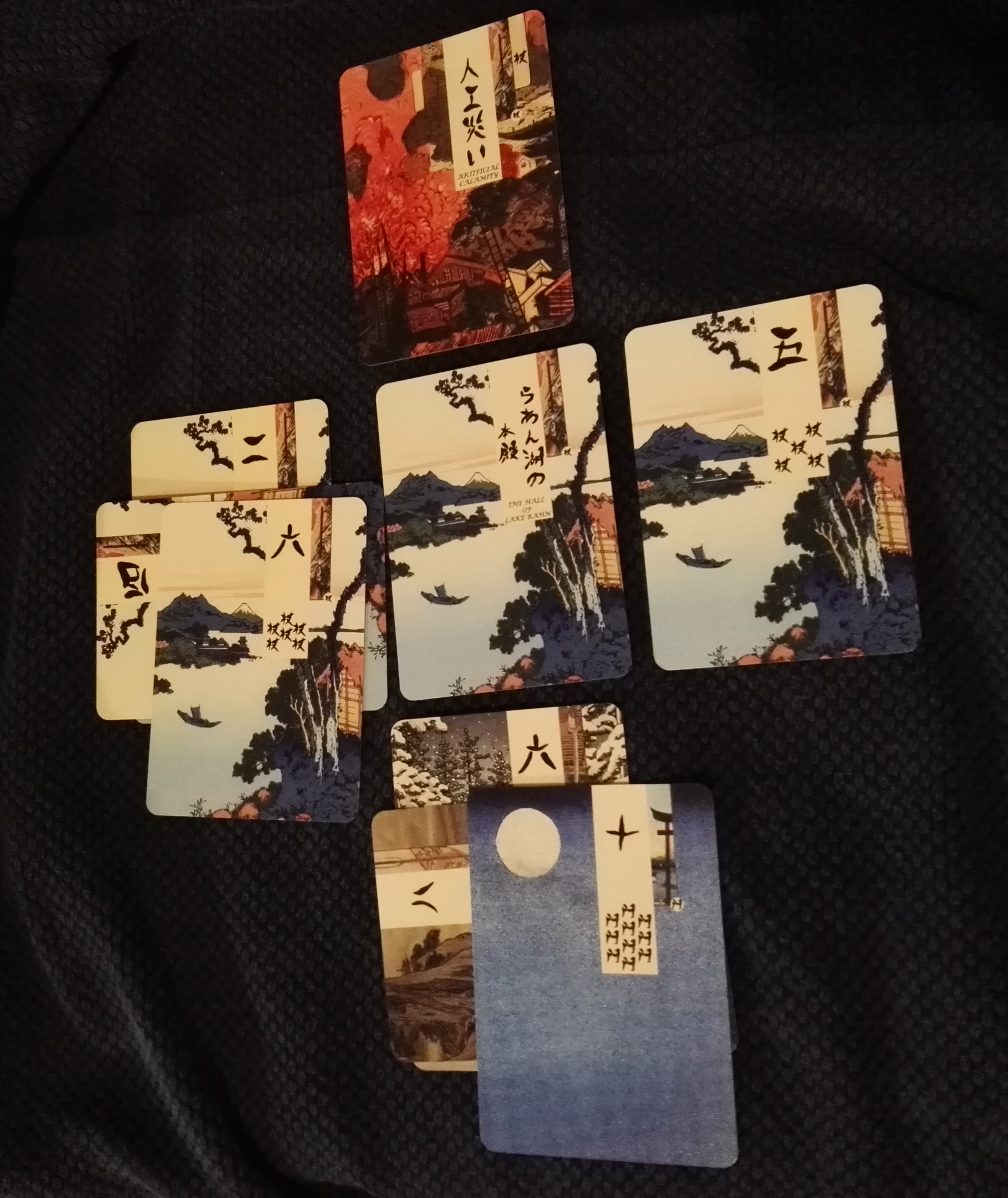 One Side of an Age of Heroes Game Field with a Classic, Ukiyo-e Style Age of Heroes Deck