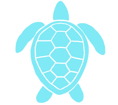 A blue silhouette of a sea turtle